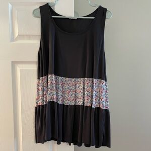 Charcoal Gray Sleeveless Tank Top with Floral Midband
